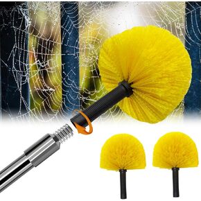 Spider Web Brush with Pole - 6ft Cobweb Duster with Extension Pole & 2 Fluffy Bristle Dewebber Brush Head, for Wall, High Ceiling, Exterior of House - Outdoor Spiderweb Remover Brush Long Pole