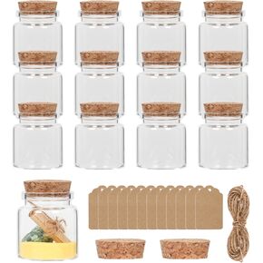 Small Glass Jars with Cork Lids 50 ml, Mini Glass Jars Set of 12, Glass Bottles with Cork Stoppers, Sand Jars, Spell Jars, Potion Bottles, Small Glass Jars for Crafts, Decoration, Party Favors