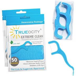 Dental Flossers Brush Picks 4 Pack w/ Travel Case (200 Total Count), Dental Floss Glides Easy Between Teeth, Flosser Helps Prevent Tooth Decay & Gum Disease, Easy Grip Handle, Mint Flavored