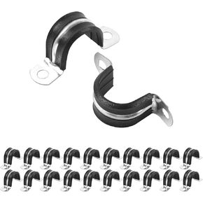 1 Inch Reinforced Rigid Pipe Strap, 20 PCS 2 Holes U Bracket Cable Clamp Hanger, Rubber Cushioned Insulated Clamp, Conduits Strap Clamps for Pipe Fixing on Various Surfaces(25mm)