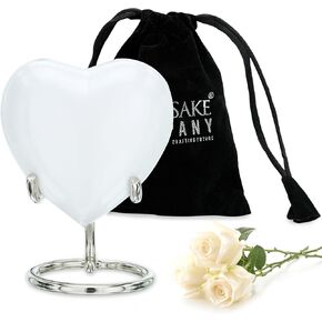 Keepsake Company's Heart Shaped Mini Pink Urn for Human Ashes with Display Stand - Small, Decorative, White Metal Heart Urn for Ashes - Perfect Heart Urns - Baby Urn - Tiny Urn - Pet Urn - Cat ERN