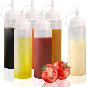 6Pcs Condiment Squeeze Bottles,8oz Sauce Dispenser with Label Stickers,Squirt Bottles for Liquids,Sauce Bottles Squeeze for Oil,Ketchup,Syrup,BBQ Sauce,Dressing