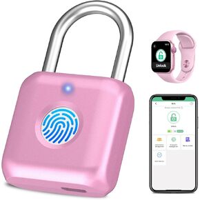 Fingerprint Padlock eLinkSmart Gym Locker Lock for Girls Women with Phone App iOS Watch Metal Keyless Combination Locks for School Sports Locker Toolbox Hasp Storage Pink