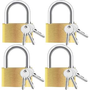 Lockwise 4pcs Solid Brass Keyed Padlock with Key, Small Locks with 12 Same Keys, Gym Locker Lock with Key, Storage Pad Lock for Locker Gym Gate Outdoor Indoor Use (Small Light-Duty)