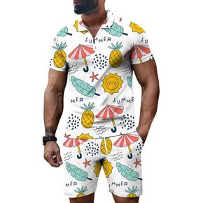 Mens Hawaiian Shirts and Shorts Set 2 Pieces Vacation Outfits Sets Animal Print Leopard Shirt Men
