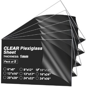 (5-Pack)10×14" Clear Flexible Acrylic Sheet Plexiglass – 0.04 inch(1mm) Thick for Picture Frames, Craft Projects, Signs, Display Cases and More; Cut with Cricut, Engraver, Saw or Hand Tools