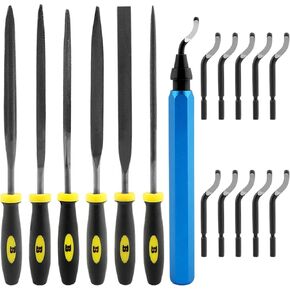 Deburring Tool Kit, DIY With 6pcs Needle Files Woodworking 10 Blades Professional Deburring Tool Kit for Resin Aluminum Brass Plastic Pipes Tube Hole 3D Art (as shown)