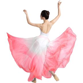 Z&X Women's Lyrical Dance Skirt Gradient Color Chiffon Long Swing Sheer Wrap Skirts for Modern Ballet Performance