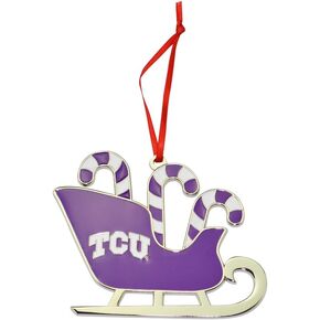 TCU Horned Frogs (Texas Christian University) Candy Cane Sleigh Christmas Ornament