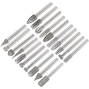 uxcell Diamond Burrs Bits Sets Grinding Drill Kits Carving Rotary Tool for Glass Stone Ceramic 150 Grit 1/4" Shank 6mm 8mm 10mm 20 Pcs