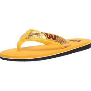 FOCO Women's NFL Team Logo Sequin Strap Sandals Flip Flops