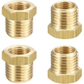 uxcell Brass Pipe Fitting Reducer Adapter 1/4" BSPP Male x 1/8" BSPP Female for Water Oil Air Pressure Gauge Engine Temp Sensor, Pack of 4