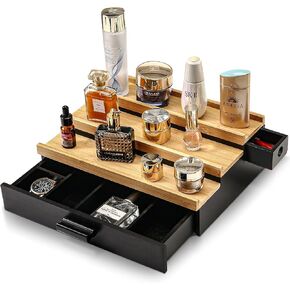 3 Tier Cologne Organizer for Men| Cologne Stand for Men with Hidden Compartment and Drawer - Wooden Cologne Organizer - Great Cologne Holder Organizer for Men