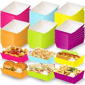 WorldBazaar Colorful Paper Food Trays Snack Boat Disposable Serving Food Container Treat Tray Food Boats Colorful Birthday Party Decorations Kitchen Supplies 60 Pack
