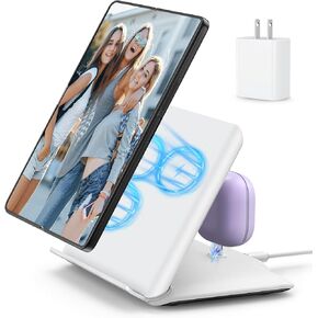Wireless Charger for Samsung, 2 in 1 Wireless Charging Station Compatible with Samsung Galaxy Z Fold 5/4/3, Charger for Galaxy S24/S23/S22/Galaxy Buds2 Pro/2/Live,White(PD Adapter Included)