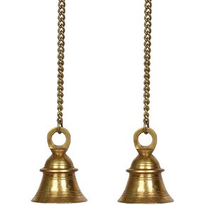 Skywalk Brass Hanging Puja Bells with Chain for Home, Temple and Decoration, Set of 2