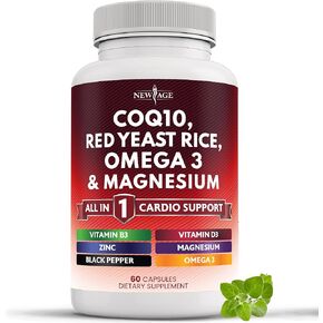 COQ10 200mg Red Yeast Rice 3000mg Omega 3-6-9 3000mg Magnesium Complex 500mg Niacin Zinc Vitamin K2 D3 - Heart Health Support Vitamins for Women and Men with Vitamin B3, Coenzyme Q10-120 Count