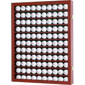 DisplayGifts 110 Golf Ball Display Case Wall Cabinet Holder Shadow Box Acrylic Door UV Protection Cherry Finish