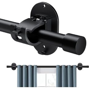 Curtain Rods for Windows No Drilling 30 to 45 Inch, 5/8 Inch Diameter Drapery Rods, No drill Curtain Rod Set with 3M Self Adhesive Curtain Rod Holders for Bedroom,Living Room,Kitchen, Black, 30"-45"