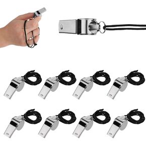 Giantree Whistle, 8 Pcs Professional Stainless Steel Whistles with Lanyard Loud Crisp Sound Sports Whistles for Referees Coaches Policies Pet Training Outdoor Sports