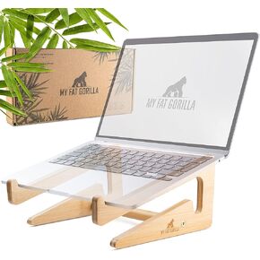 Bamboo Laptop Stand, Height Adjustable, Ergonomic Universal Holder for Notebook Stand, Wood, Compatible with 10-15 Inches, Laptop Stand, Laptop Holder, Laptop Stand