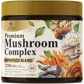 Organic Mushroom Supplement Powder - 11 in 1 Complex Nootropic & Adaptogens Blend, Mushroom Powder, Lions Mane, Cordyceps, Reishi, Chaga, Turkey Tail, Shiitake, Maitake Mushrooms & More - 60 Servings
