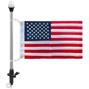 Pactrade Marine Navigation Lights for Boats LED - 24-Inch White LED Stern Light/LED Anchor Light with Removable Angled Base and American Flag 12x18 Inches (193 LM, 2 NM) | Boat Navigation Lights