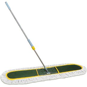 48-Inch Commercial Dust Mop for Hardwood Floors, Large Dry Mop with Reusable Cotton Yarn Head, Telescopic Stainless Steel Handle - Ideal for Industrial Floor Cleaning, Marble, Laminate