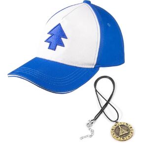 Dipper Hat Adjustable Embroidered Cap with Bill Cipher Necklace Blue