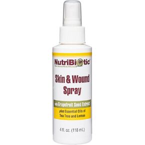 NutriBiotic Skin & Wound Spray with GSE, 4 Fl Oz | Grapefruit Seed Extract Plus Tea Tree & Lemon Essential Oils | Helps Support Healthy Skin Tissue & Flush Irritants from Minor Wounds | Non-Medicated