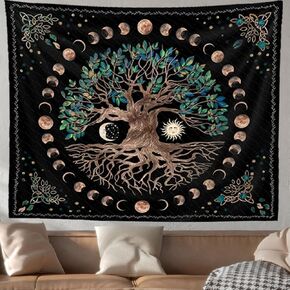 BMSHNJAT Tapestry, Tapestries for Bedroom Tree of Life Tapestry Wall Hanging Tapestry for Bedroom Living Room Home Decor, Aesthetic Art Sun Moon Tapestry Nature Flower Plant Tapestries (38×28 inch)