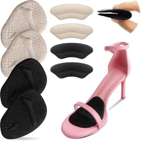 4 Pairs Metatarsal Pads Ball of Foot Cushions,Shoe Pads Heel Grips Liner Prevent Heel Pain Blisters & Heel Slipping,No Slip Heel Grips Liners Shoe Pads for Loose Shoe (Black and Beige)