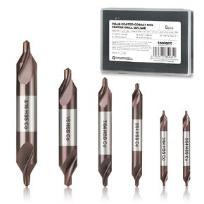 toolant Center Drill Bit Set, TiAlN Coated Cobalt M35 HSS Centering Drill Bit for Stainless Steel, Carbon Steel, Alloy Steel, Cast Iron, Copper, Other Hard Metals, #1-5, SAE 3/64"-3/16" (6pcs)