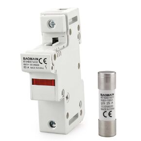 Baomain Cylindrical Fuse Holder RT18-63(X) 14mm X 51mm Fuse Base Single Pole DIN Rail Mount with 5 PCS of 25 Amp Fuse CE Listed