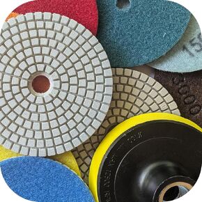 8 pcs Diamond Wet Dry Polishing Pads 4 inch Disc Hook Loop Grit 50 to 3000 Set of 7 and 1 Backer Drill Adapter Quartz Countertop Granite Marble Stone Concrete Floor Grinder Tools Accessories