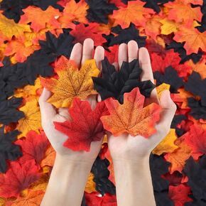 Fake Fall Leaves Halloween Decor Fake Fall Maple Leaf Leaves 3.15 Inch Fake Autumn Leaves for Party Wedding Thankgiving Decor（4 Color, 200 Pcs ）