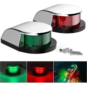 PSEQT Boat Navigation Lights 4'' Red Green LED Marine Bow Stern Port Starboard Signal Sailing Waterproof Lights 12V for Pontoon Kayak Yacht Sailboat Fishing Bass Boats (1 Red & 1Green, Silver Cover)