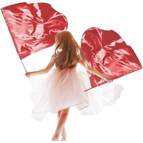 2 Pcs Set 32" Praise Dance Worship Flags with Scalable Rod for Kids Children Silver Semicircle Praise Church Flags for Worship Dance Outdoor Practice Performance
