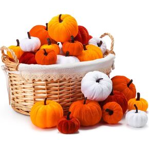 Jenaai 32 Pcs Assorted Faux Harvest Pumpkin Decor Velvet Fabric Pumpkins Fake Pumpkins Foam Pumpkins for Farmhouse Halloween Fall Weddings Thanksgiving Centerpieces Table Baby Shower (4 Color) in Saudi Arabia