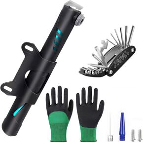 Portable Mini Bicycle Pump and Multitools - Household Use for Basketball, American & French Valve Mountain Bike Pump Cycling Equipment - Black Blue