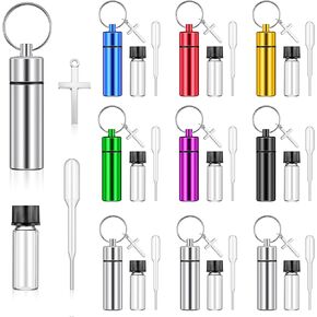 Tandefio 10 Sets Anointing Oil Bottles with Eyedropper Bulk Empty Aluminum Oil Vial and Cross Pendant for Travel Baptism Favors(Silver)