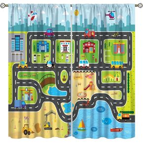 Kids Car Blackout Curtains Boys Girls Bedroom Decor Curtains Cartoon Style Car Woodland Park Printed Playroom Living Room Nursery Blackout Curtains42x45in