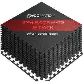 WOD NATION [12 PACK] Puzzle Exercise Mat ½" - EVA Foam Interlocking Foam Tiles Protective Flooring and Exercise Mats for Home Workout & Gym Equipment - Pack of 12 Interlocking Floor Mats, Gym Mat in Kuwait