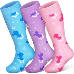 Kids Soccer Socks 3 Pairs Toddler Knee High Soccer Socks Baseball Sock for Girls