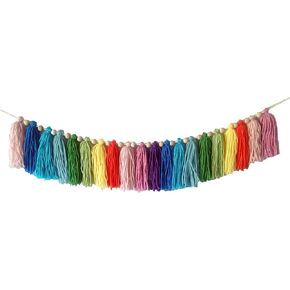 48-Inch Boho Tassel Garland Earth Toned Rainbow Tassel Wall Hanging Decor for Christmas Classroom Nursery Party Kids Bedroom Dorm Birthday Baby Shower Decoration (Rainbow)