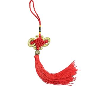 Makhry 10x 10 inches Handmade Silky Floss Chinese Knot Tassel with Gold Satin Silk Made Chinese Knots for Home and Car Handing Decoration