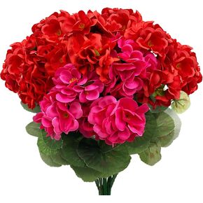 Artificial Geraniums for Outdoors,Silk Geraniums Artificial Flowers Realistic,Fake Bundles UV Resistant Faux Plants for Planter Pot Outdoor Indoor Decor(Mix Color,3PCS)