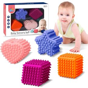 Soft Spiky Sensory Balls - Montessori Toys Baby Balls 6 to 12 Months Textured Geometric Shapes for Babies' Sensory Development, Sensory Balls for Toddlers 1-3 Bright Colors Bath Gifts