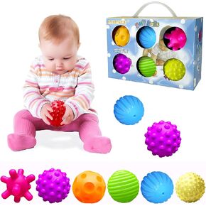 Soft Spiky Sensory Balls - Montessori Toys Baby Balls 6 to 12 Months Textured Geometric Shapes for Babies' Sensory Development, Sensory Balls for Toddlers 1-3 Bright Colors Bath Gifts