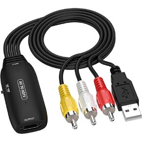 RCA to HDMI Converter, AV2Hdmi 1080P RCA Composite CVBS AV to HDMI Video Audio Converter Box for PS2 Wii Xbox VHS VCR Camera DVD Players, Support PAL/NTSC with USB Charge Cable (Black)…